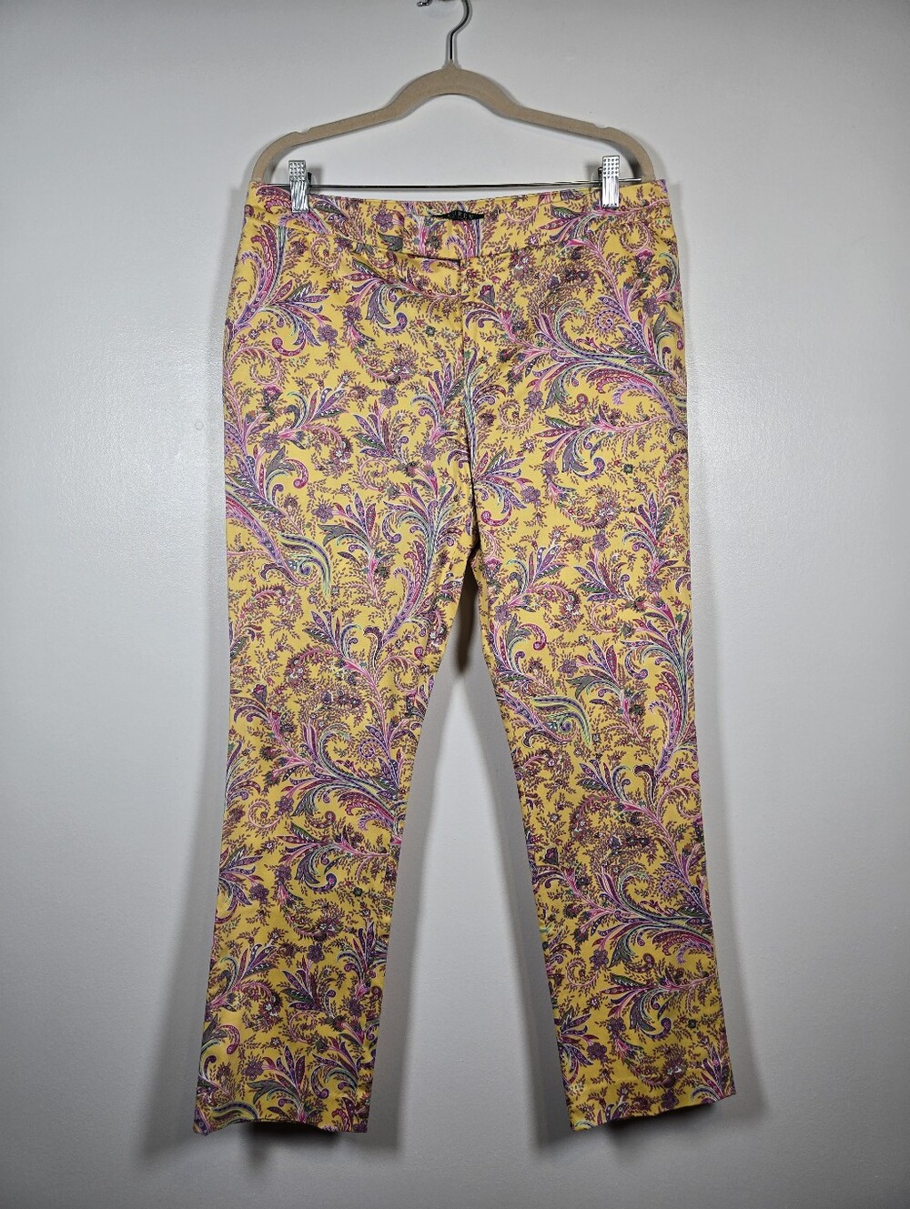 Lauren Ralph Lauren Yellow Pink Paisley Floral Print Trouser Pants Size 12